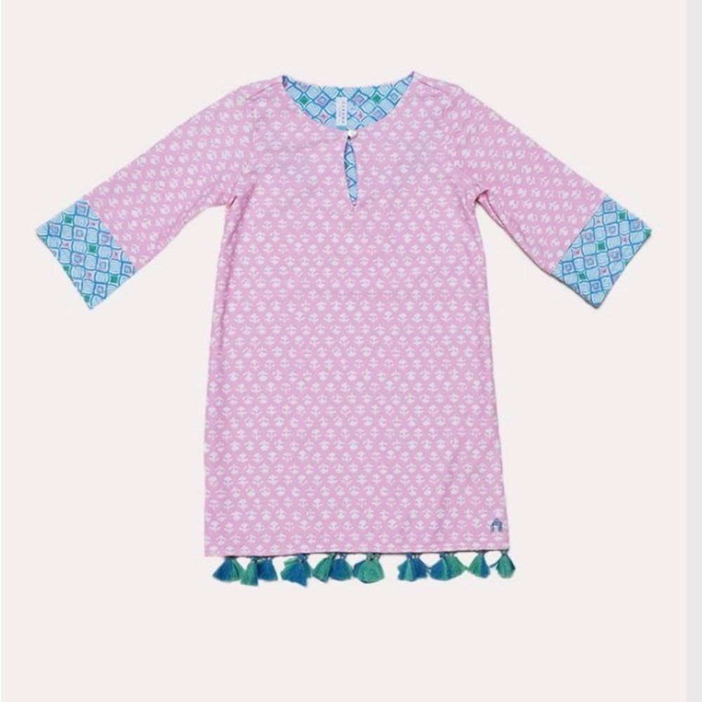 Cabana Life Pink Blue Tassel Patterned Swim Coverup Sz 10